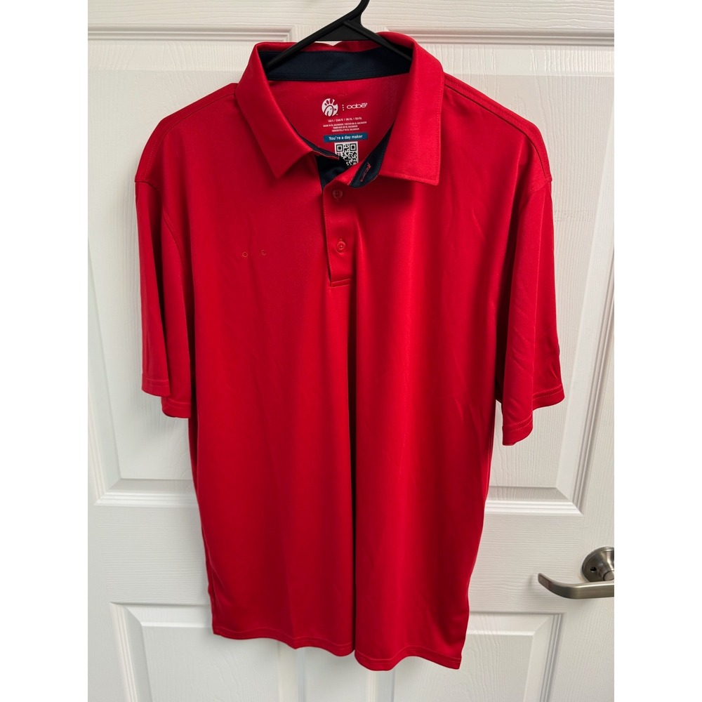Chick-fil-A Oobe Mens Red Short Sleeve Uniform Polo Shirt Size Large Badge